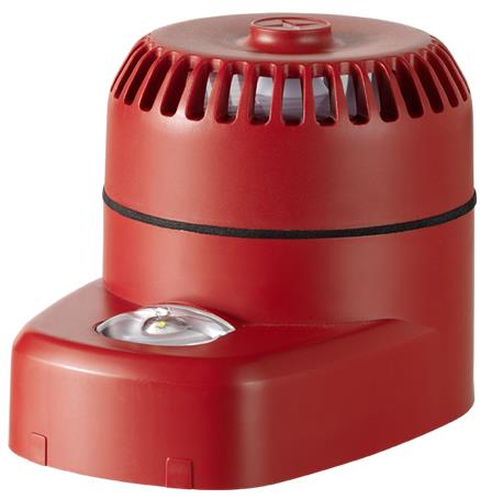 Sounder beacon with red housing and white flash colo