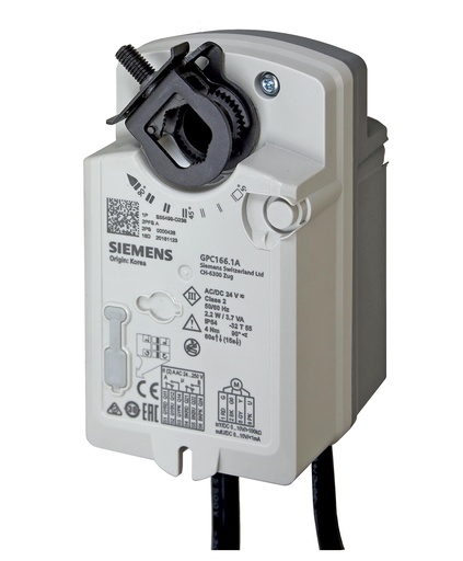 [GPC166.1A] Servomoteur de clapet d'air rotatif, AC/DC 24 V, DC 0...10 V, 4 Nm, retour par ressort 60/15 s, 2 interrupteurs auxiliaires